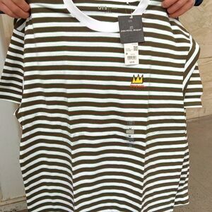 Jean-Michel Basquiat Striped Crewneck Tee - White & Olive